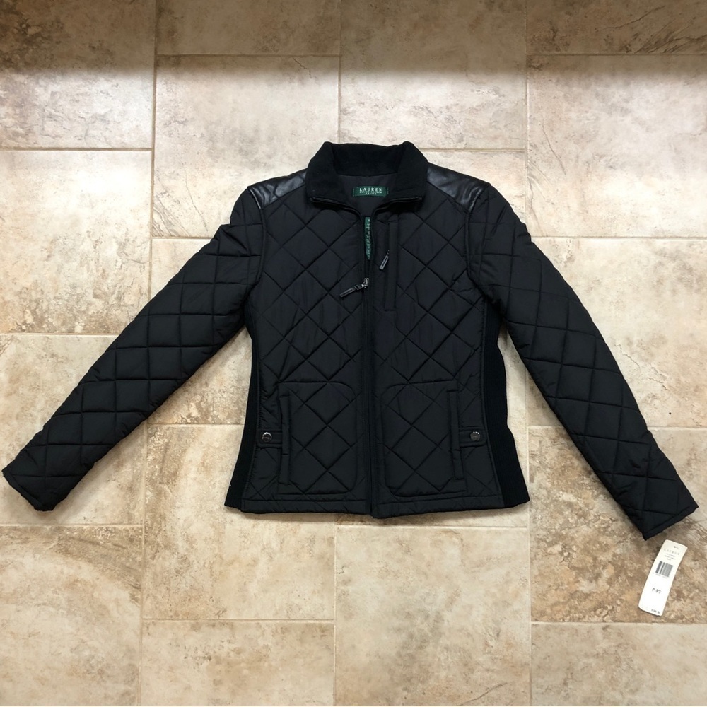 Lauren ralph Lauren NWT Womens Petite Quilted Equestrian Barn Jacket Black